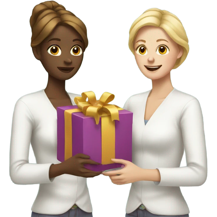 Two white women wrapping presents  emoji