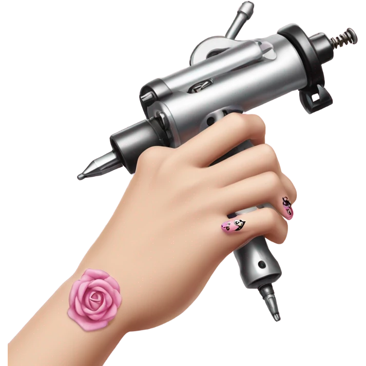 White girl hand with pink nails holding a tattoo machine emoji