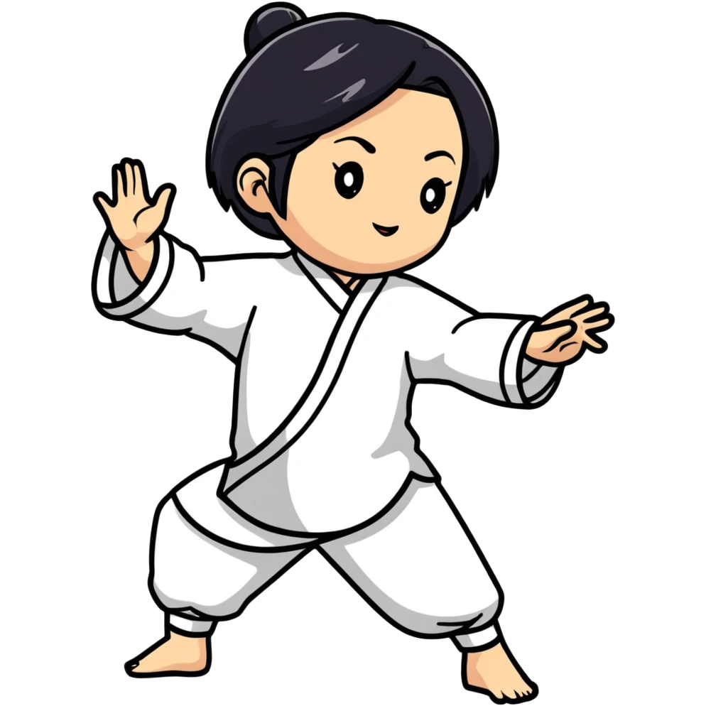 lightskin young girl with black straight hair and dark eyes, taichi, minimal background emoji