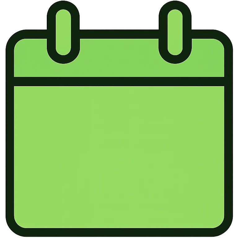 Calendar icon in a brighter, more vibrant green color, minimal style with soft edges, no background. emoji