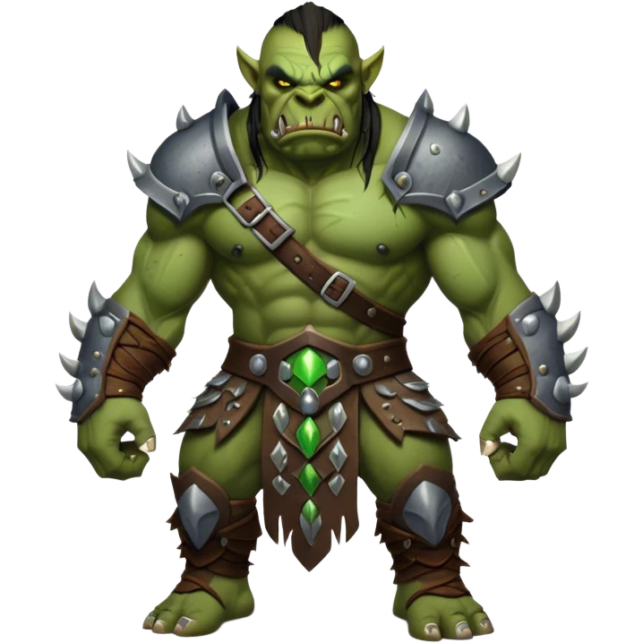 Cinematic Realistic WoW Orc Warrior Portrait, captured in a dynamic, battle-ready stance, muscles bulging beneath intricately detailed tribal armor accented with dark leather and iron. His fierce, determined eyes and battle-scarred green skin are rendered with dramatic natural lighting and high shine, exuding raw, relentless fury in a fierce combat pose. emoji