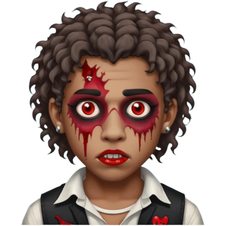 ⁹sou um garoto pardo, tenho cabelo cacheado tipo mullet e um piercing dos dois lados da boca. quero ser um zombi emoji