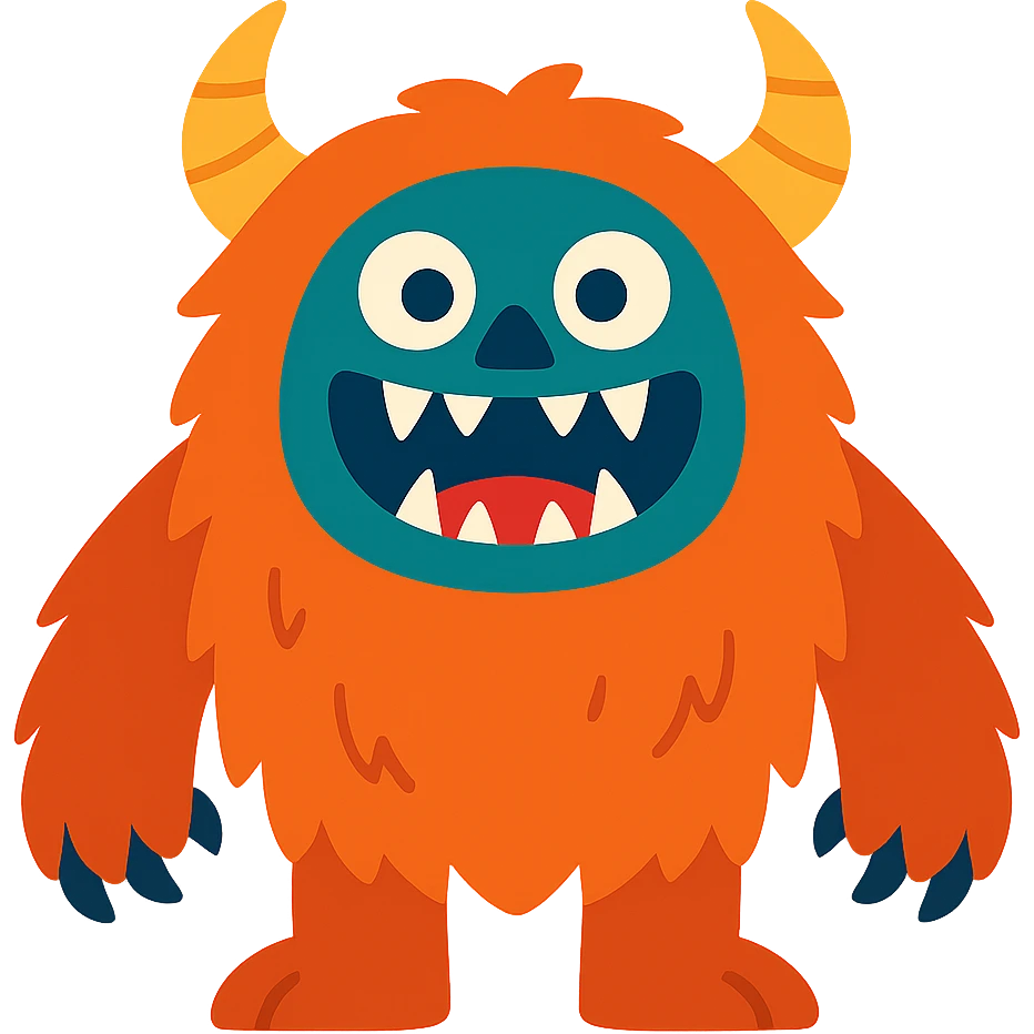 a big hairy monster with horns and sharp teeth, vibrant toon style, suitable for the animal and nature section of emojis emoji