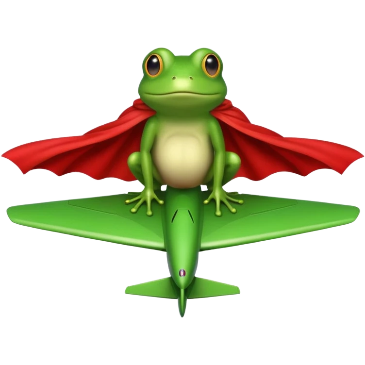 A frog wearing a cape and standing on a plane  emoji