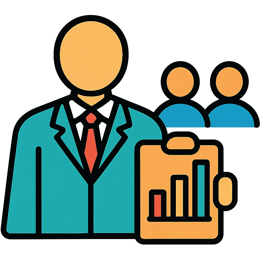 Staff manager, person in business attire with clipboard or chart, managing team members, professional leadership symbol emoji