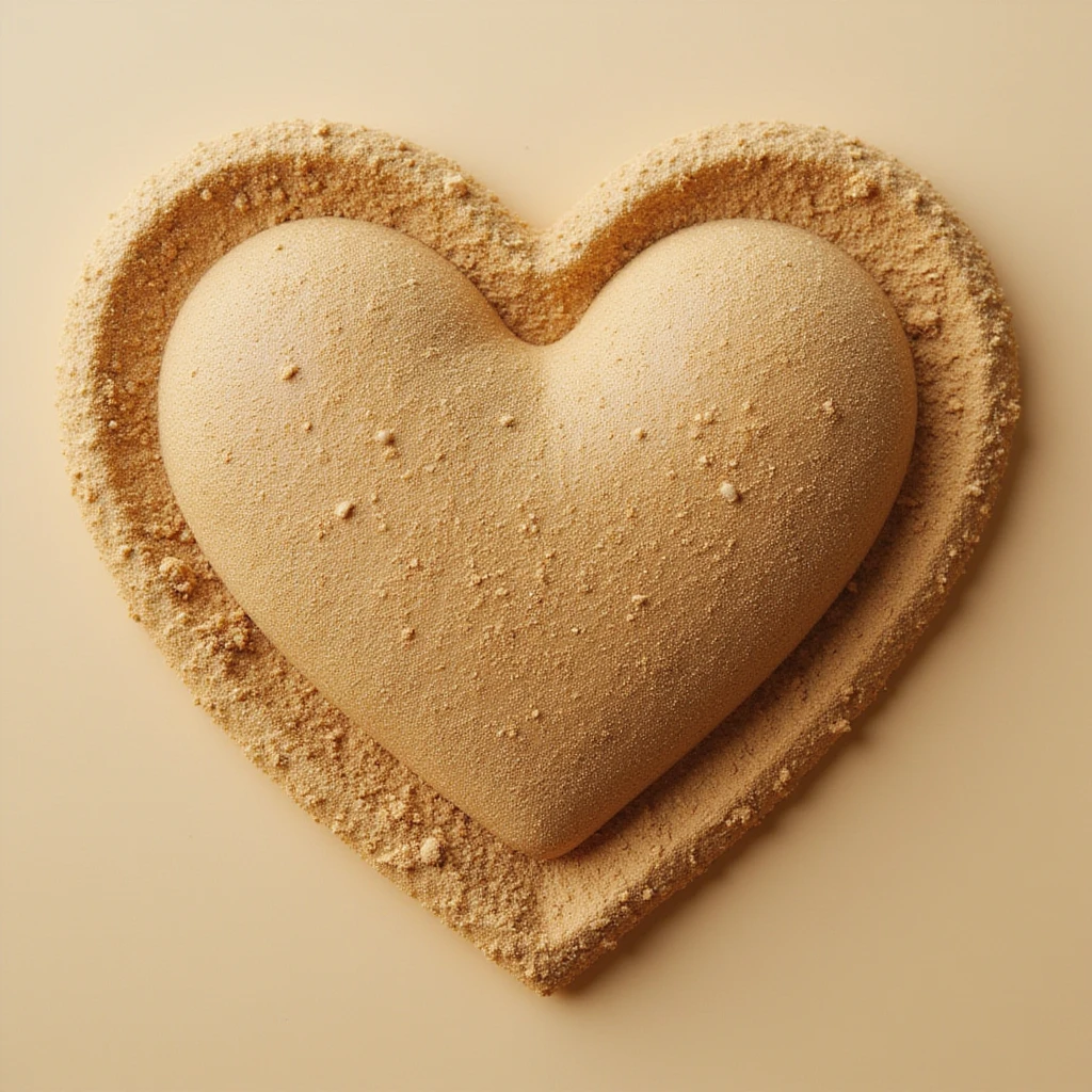 heart icon with realistic desert sand fill, textured surface, warm sandy tones, no background emoji