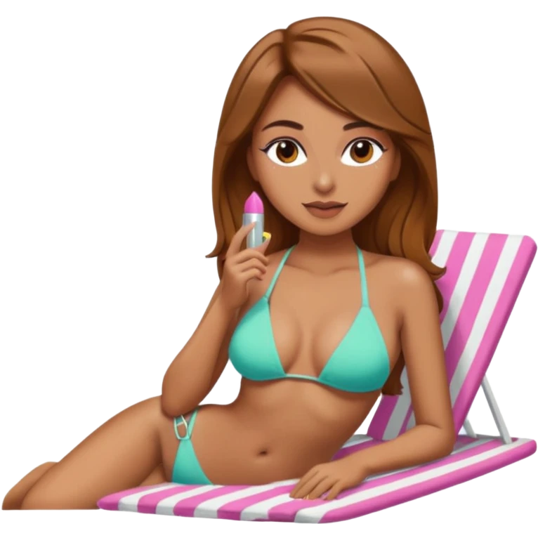Woman light brown hair light olive skin make up sunbathing bikini emoji