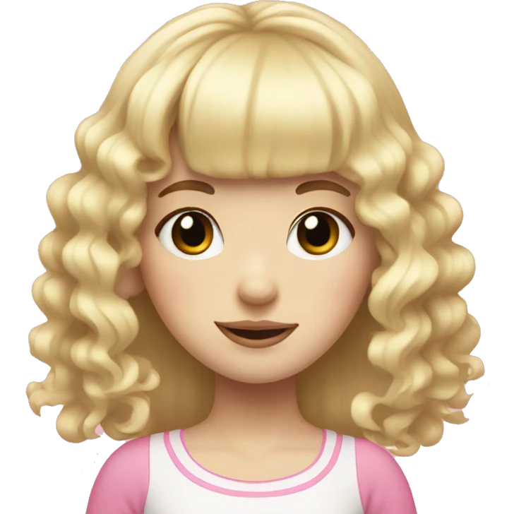 Blonde, pale girl with bangs and curly, long hair with pink bows  emoji