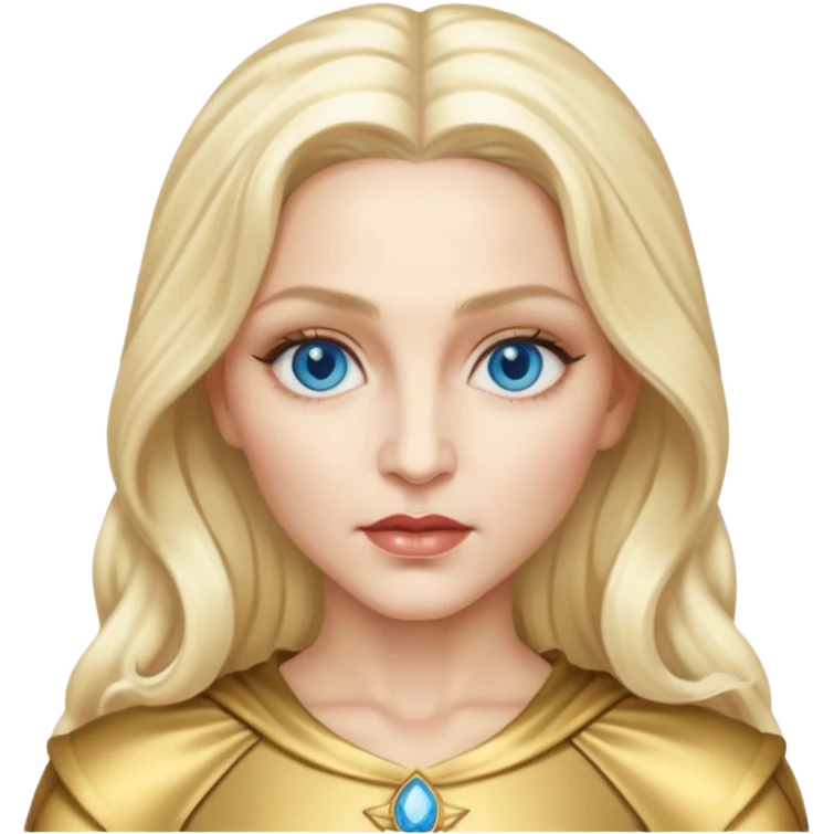 Madonna with blue eyes, long platinum blonde hair, gold outfit emoji