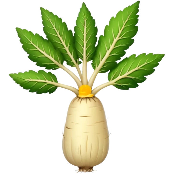 single parsnip root, long tapered shape, creamy off-white skin, slightly textured surface with fine ridges and light speckling, stub of green stem at the top, no leaves, no dirt, no extras, whole root, soft lighting, subtle shadows, emoji scale emoji