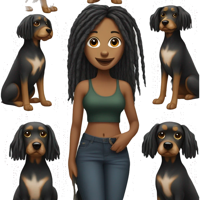 Black woman with long dreads and her yorkiepooh dog emoji