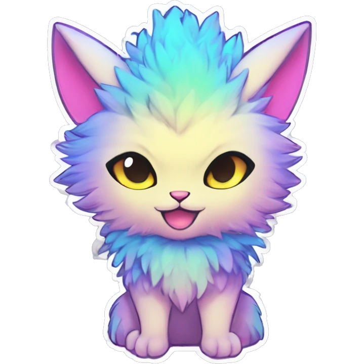 Anthro Fluffy Cool Cute Magical Elemental Shiny Colorful Neon Vibrant Colors Sparkle Kemono-style Chibi Fantasy-Animal-Fakémon-Pokémon-Hybrid Fur Sona Aesthetic Full Body Sticker emoji