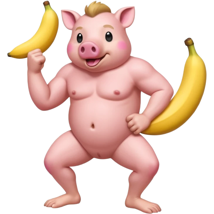 bipedal hog making a fist next to his knee and he’s nude with a pink banana between his legs emoji