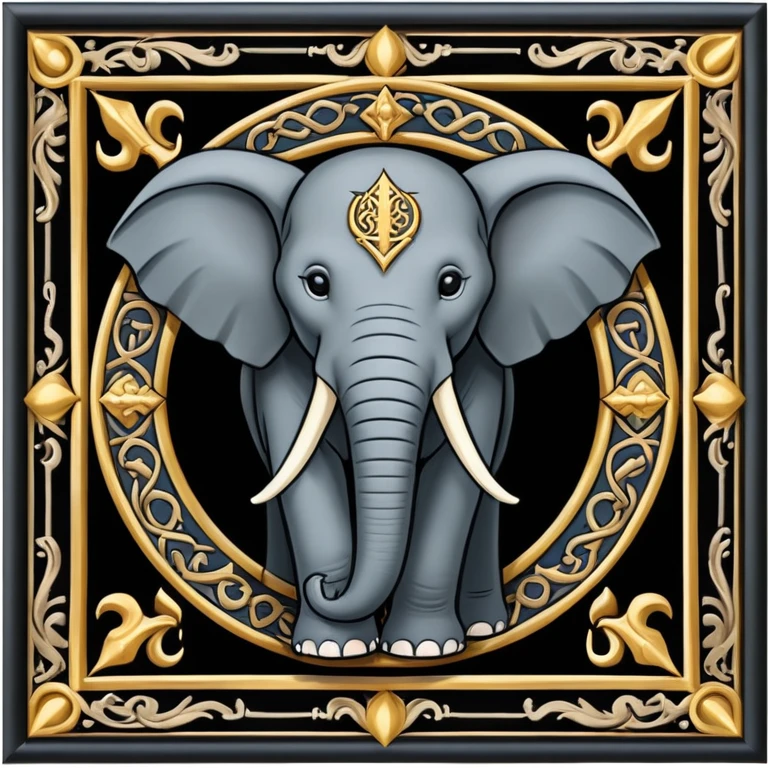 Elephant but in a Game Of Thrones Intro Sigil Form - in a square picture frame emoji