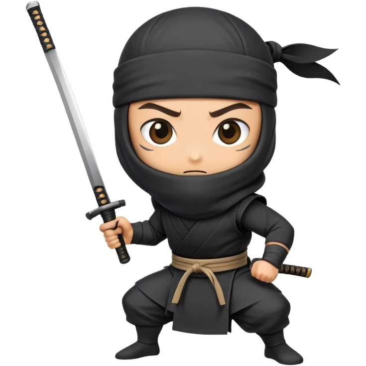 A takeout coffee cup with cartoon eyes, a ninja headband around its lid, and holding a katana in a battle stance emoji