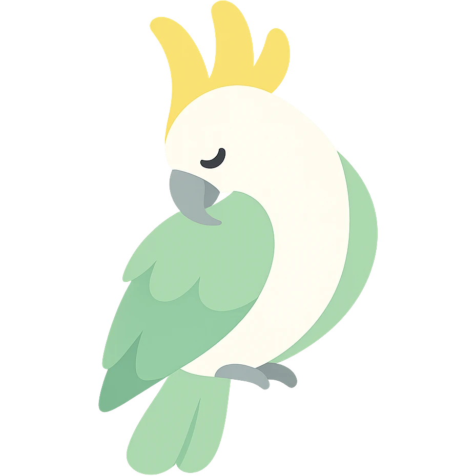 cockatoo preening feathers, color icon style emoji