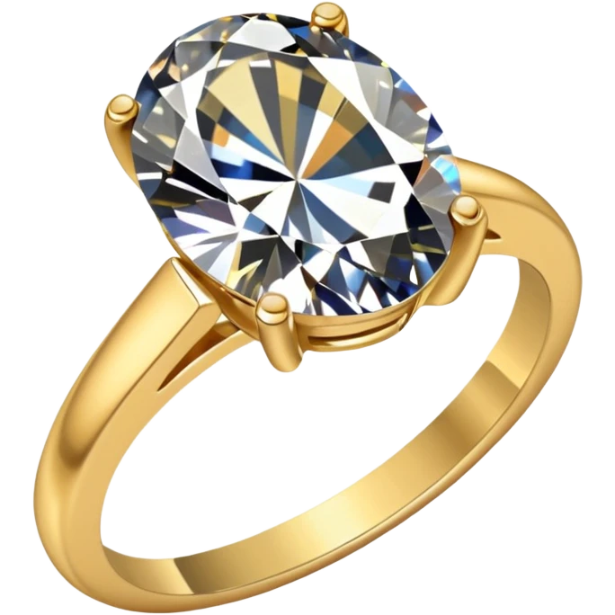 a gold diamond ring, plain band and large oval diamond stone emoji