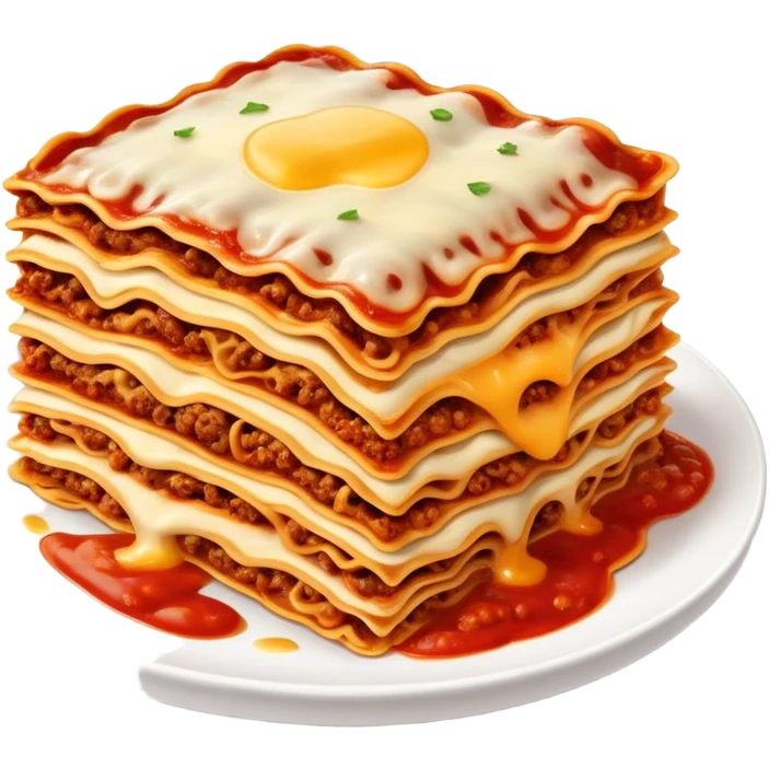 A delicious plate of lasagna with layers of pasta, cheese, and meat sauce, steaming hot emoji