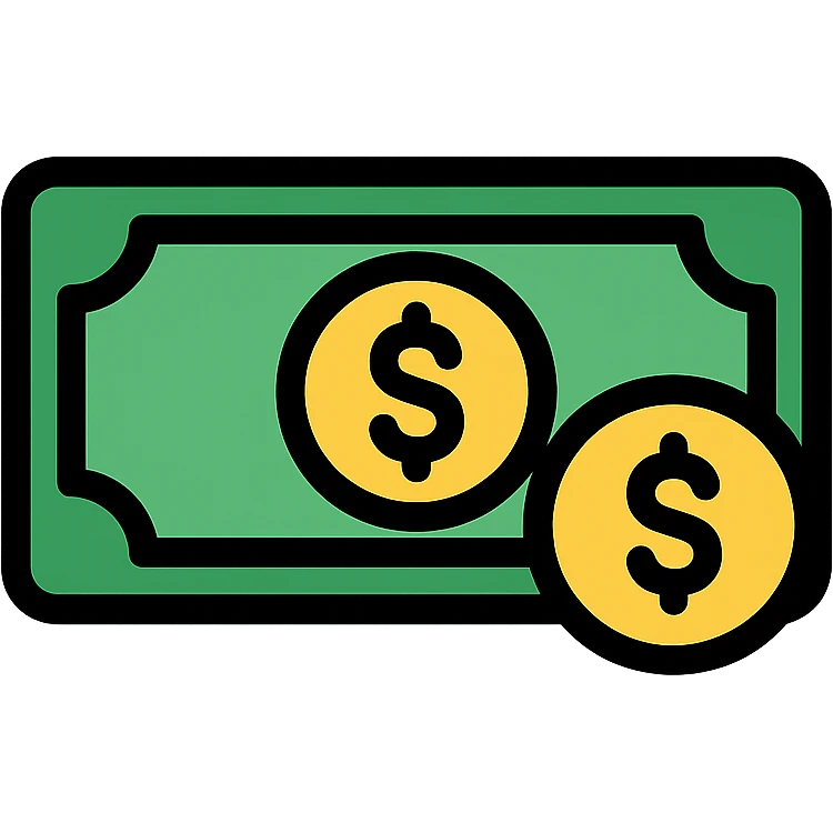 money icon, color outline style, clean and modern, black outlines, simple shapes emoji