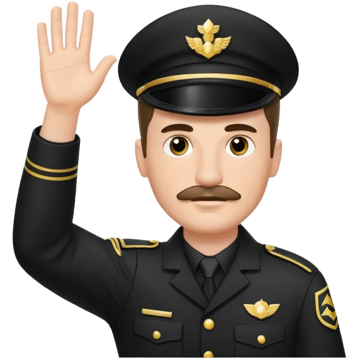 A white man with a small mustache raising one hand straight out like a Sieg Hail salute in Black SS uniform. The arm must be straight out with no bend in the elbow emoji