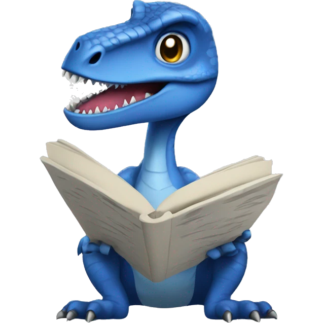 blue velociraptor reading a boo emoji