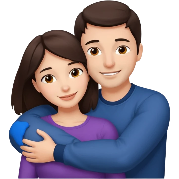 beautiful brunette hugging a guy, simple and expressive, both happy emoji
