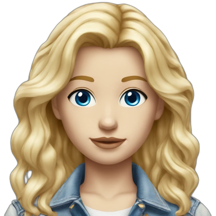 hyperrealist caucasian square cut blonde hair blue eyes white top jean jacket emoji