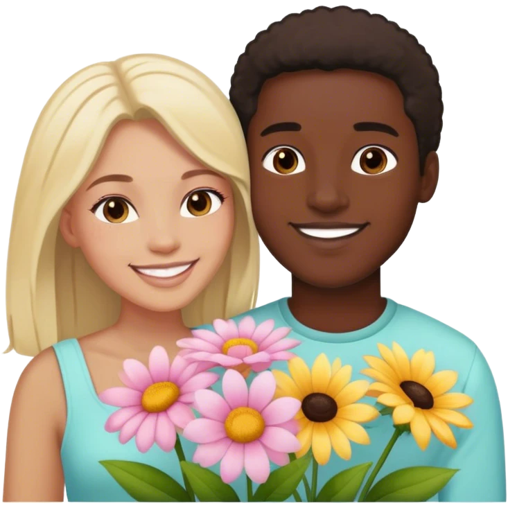 Black guy giving light skinned girlfriend pastel flowers and they’re happy  emoji