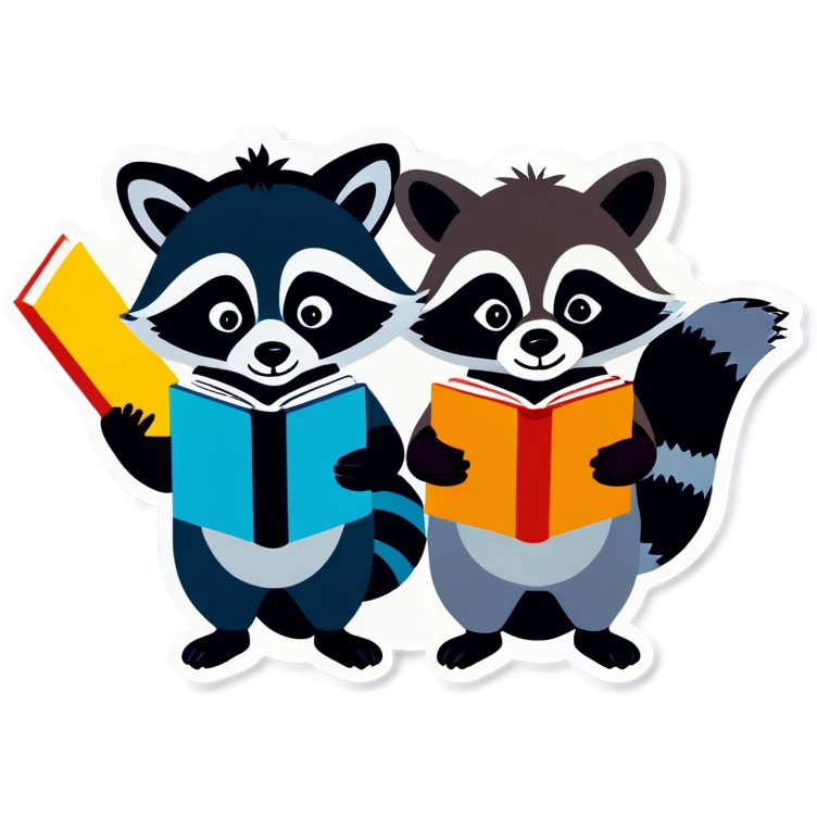 Two raccoons holding books emoji