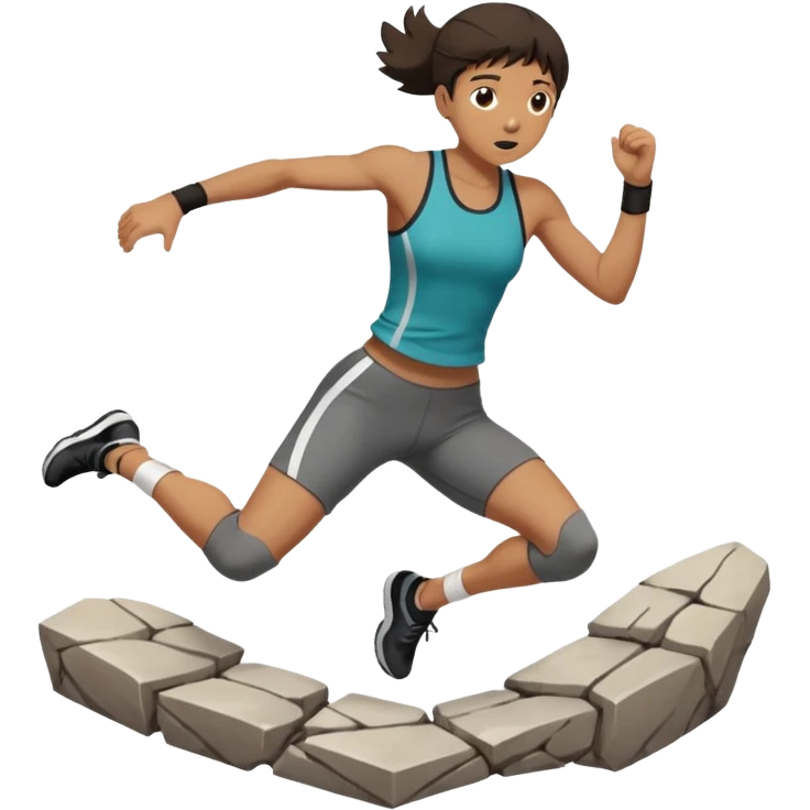 Floor cracking open under feet, character mid-jump emoji