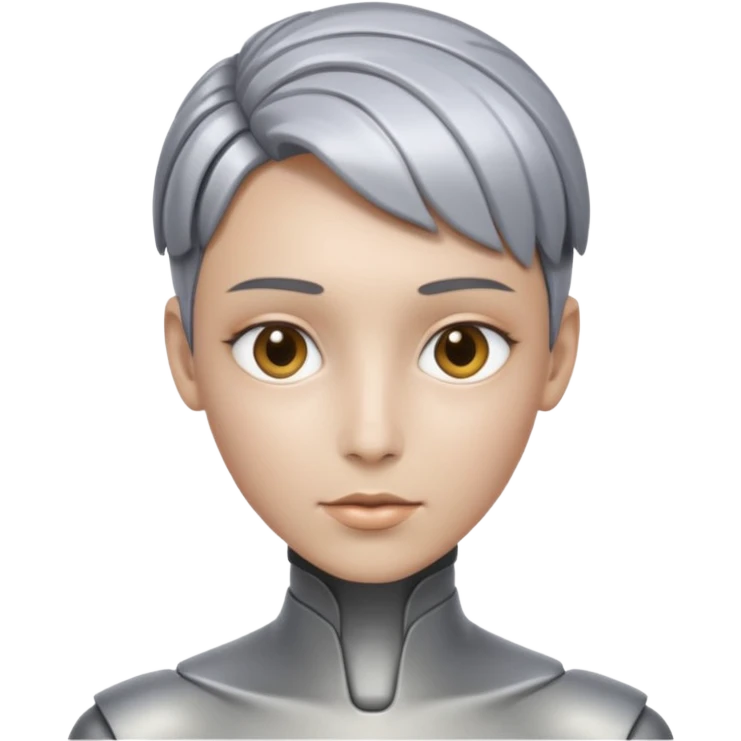 A futuristic bold head that is neither a woman or a male, rather a AI person with a neutral look. The skin is more like a robot, but still humanlike. emoji
