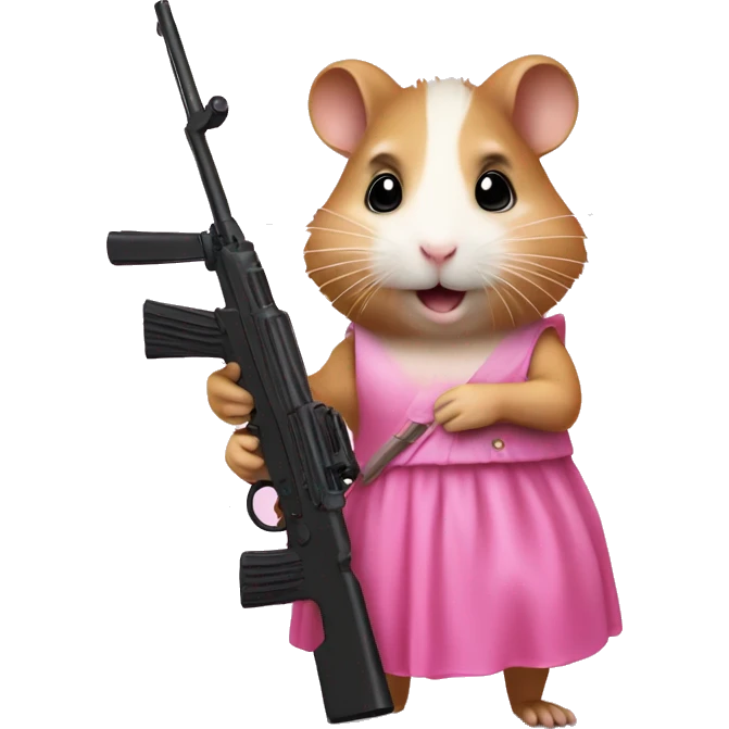 hamster ith a rifle wearing pink dress emoji