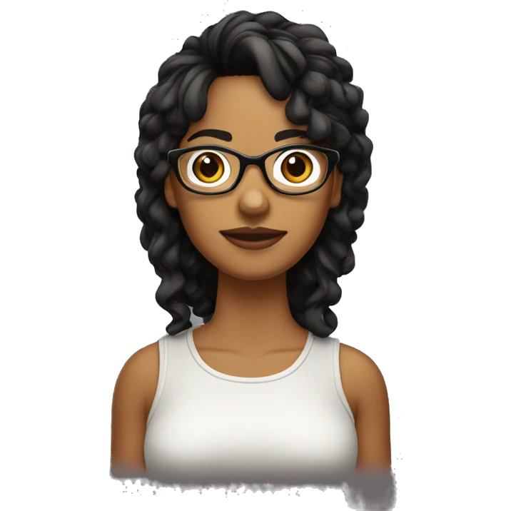 Chica rizada con el cabello castaño, corto corto y lentes negros emoji