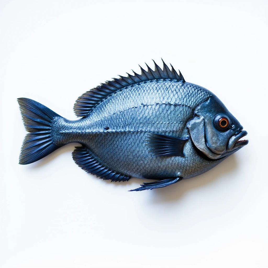 whole blue fish isolated, no background, realistic style, slightly top view, natural details emoji