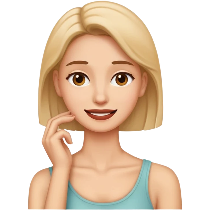 Woman holding herself neck with an awkward smile emoji