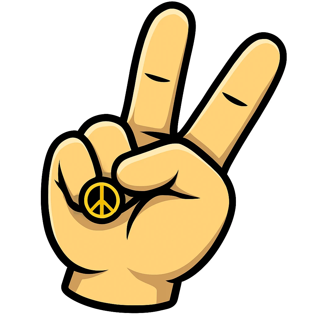 rotate the peace sign hand gesture further downward, keep the same style and colors (sticker style) emoji