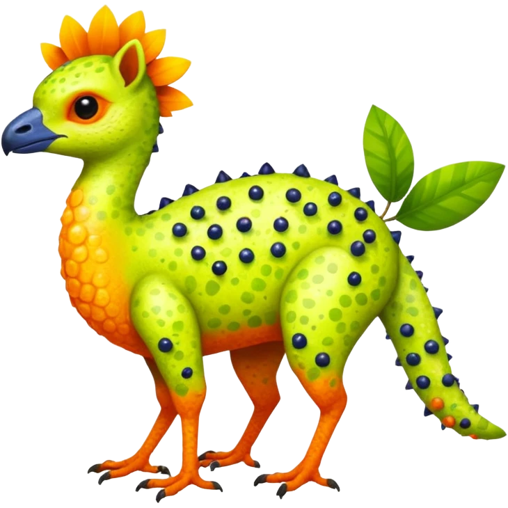 Bright Tropical Fruit-Colored Lime-Orange-Berry Speckled Vernid-Trico-creature inspired by LiLaiRa (full body) emoji