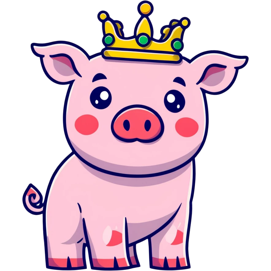 cute pig with a golden crown, styled like LEGO Duplo, clearly visible block elements and studs, chunky, colorful, simple, playful emoji