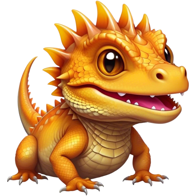 Cinematic Comical Bearded Dragon Portrait Emoji, Head tilted dramatically with an exaggeratedly amused expression, featuring a striking, glossy scaled hide with a quirky, spiky beard and wide, expressive eyes full of playful disbelief, Simplified yet hilariously expressive features, highly detailed, glowing with a slightly sassy glow, high shine, dramatic yet playful, stylized with an air of cheeky mischief, bright and endearing, soft glowing outline, capturing the essence of a spirited and over‐the‐top dragon, so meme‐worthy it feels like it could snap its jaws into internet fame instantly! emoji