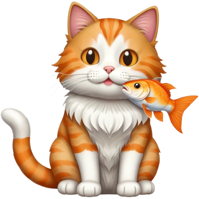 cat full body sitting with a fish in its mouth emoji