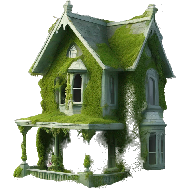 Barbie’s Queen Anne Victorian haunted mossy overgrown house birdhouse  emoji