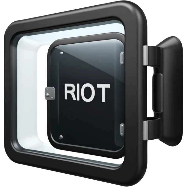 riot shield black with white RCR text and glass viewing window emoji