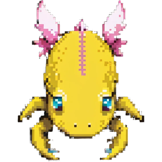 yellow Minecraft axolotl, authentic blocky style and proportions, pixel art emoji