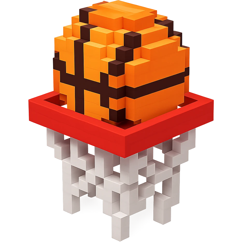 Voxel-style basketball in a net, variation 3 emoji