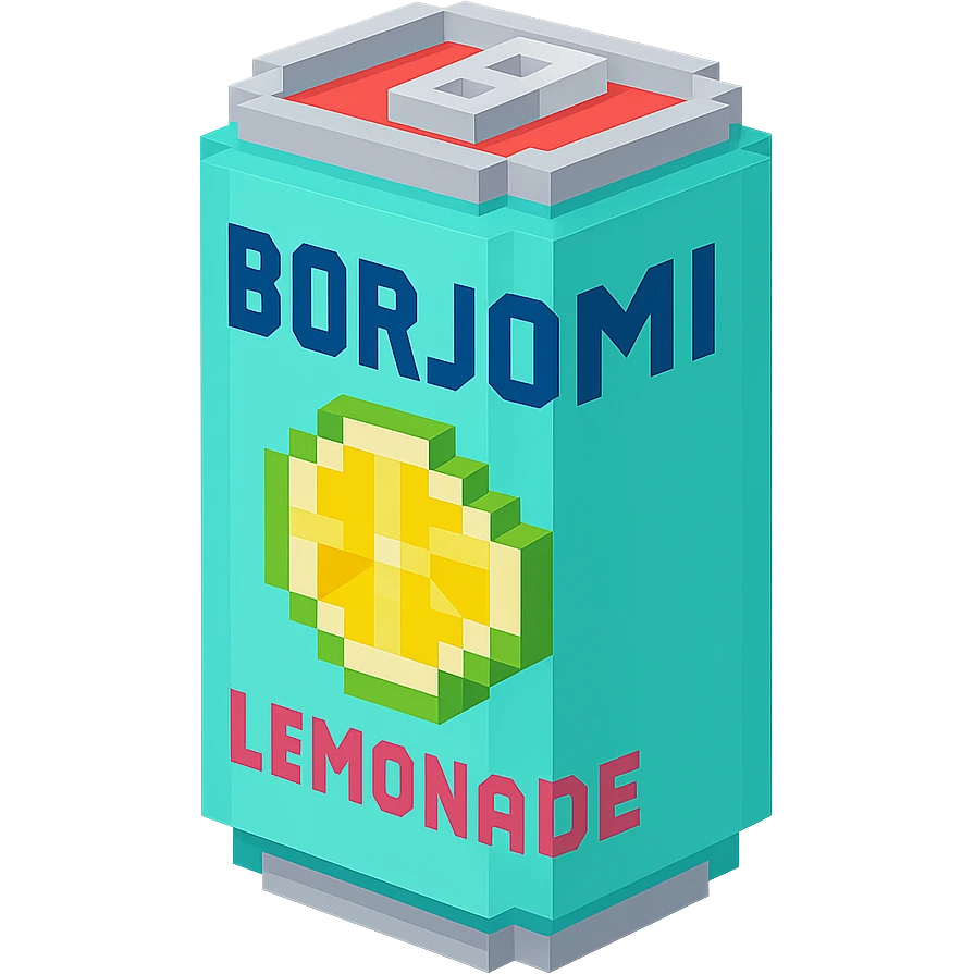 Borjomi lemonade can with a minimalist design, using bright colors and clean lines emoji