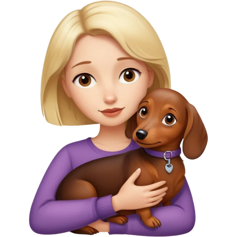 Girl with short blond hair hugs Dachshund emoji