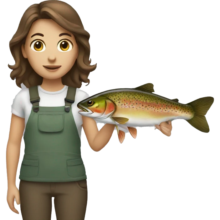 Brown haired girl holding trout emoji