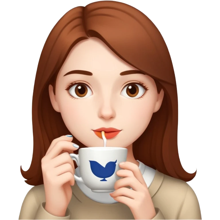 Simple portrait of British girl sipping tea, minimal tea elements, focus on girl's face emoji