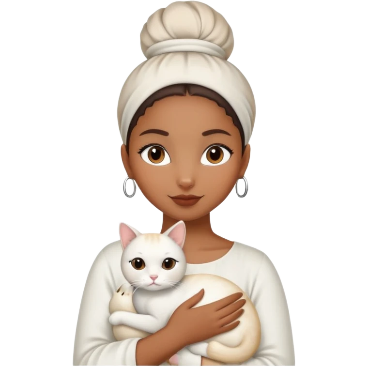 Brown girl with a slik bun warning a class holding a white cat emoji