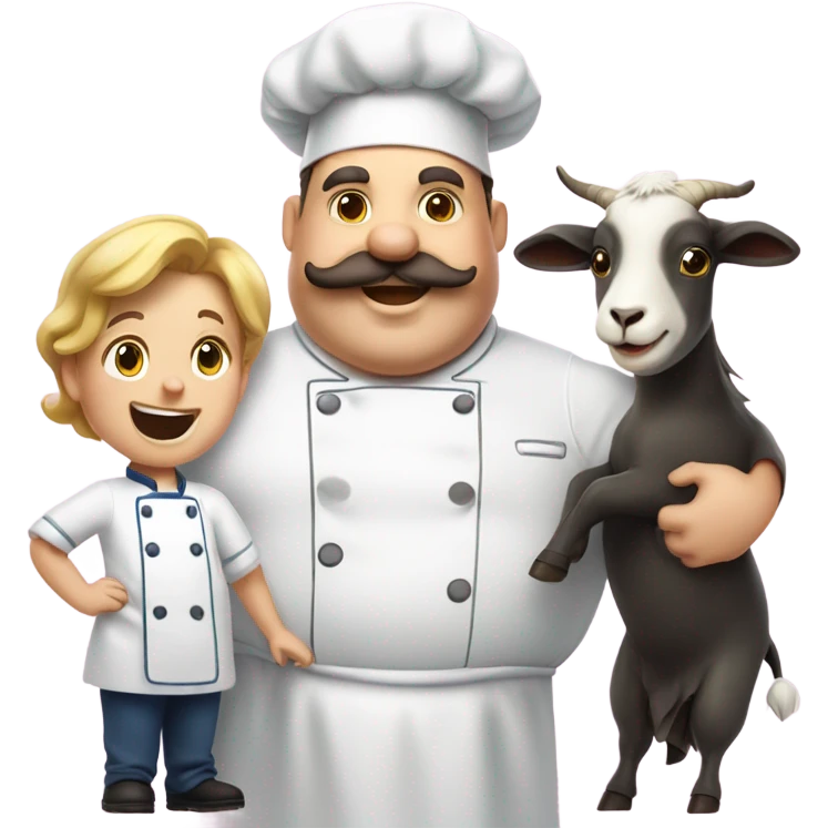 Fat chef with a mustache, kid, goat T emoji